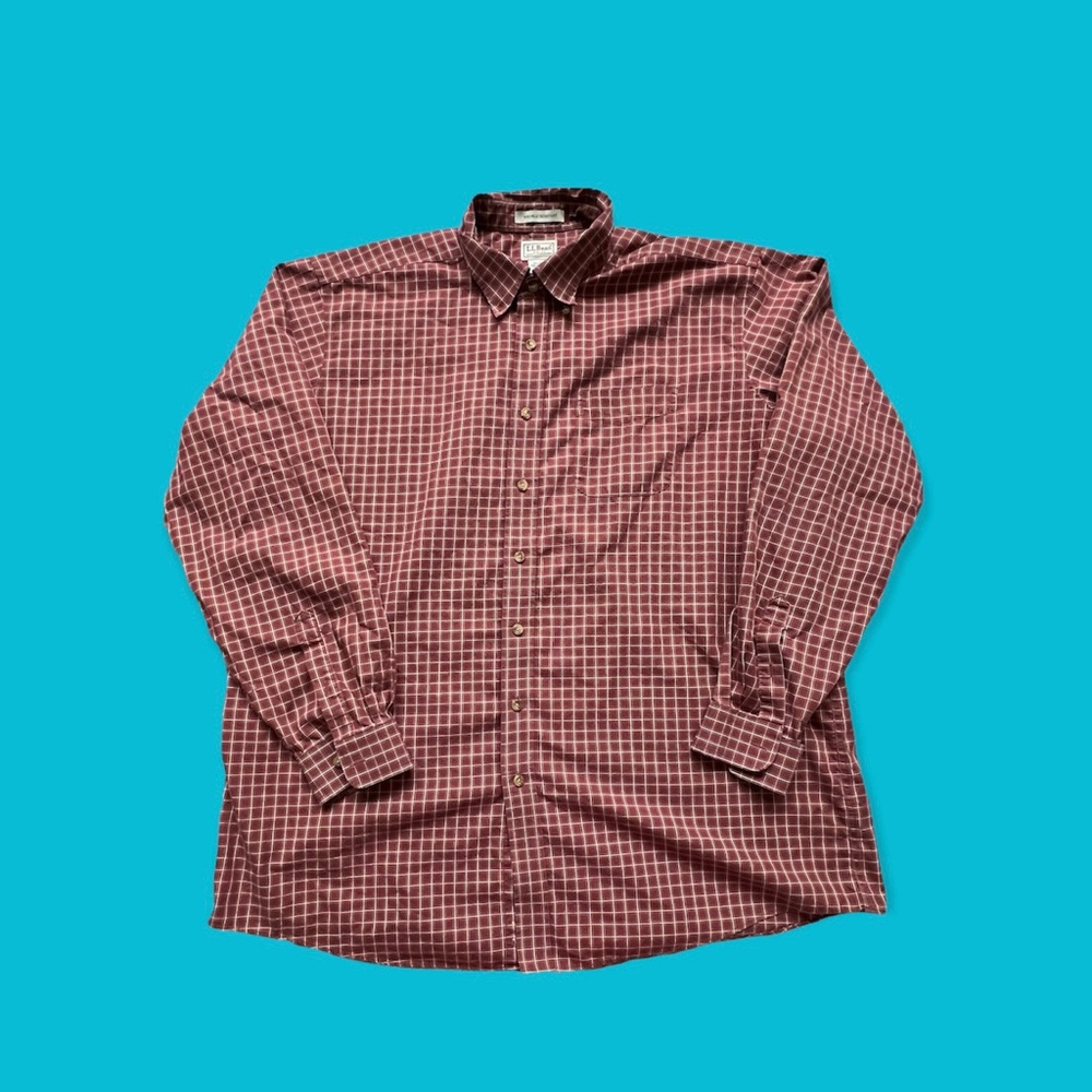 L.L. Bean Button Shirt Red Checkerboard 100% Cotton Men Sz XXL Tall